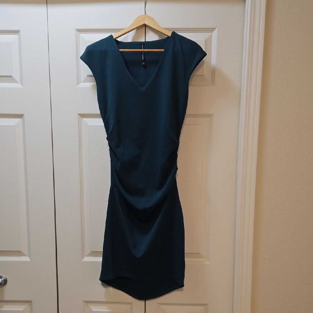 W118 Dark Green Ruched Dress
